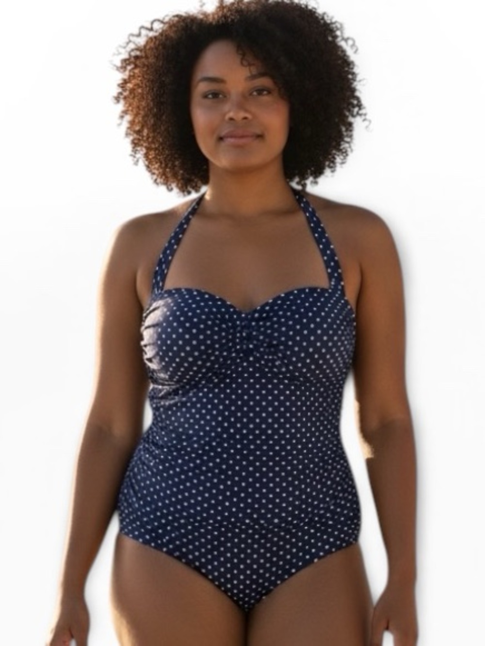 Miraclesuit Navy & White Polka Dot Halter One-Piece Swimsuit Women’s Size 12